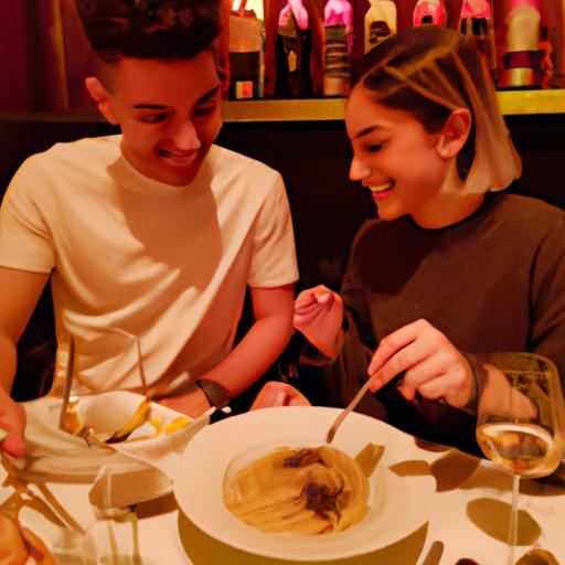 Jordi y su novia disfrutando de una cena romántica en un acogedor restaurante.