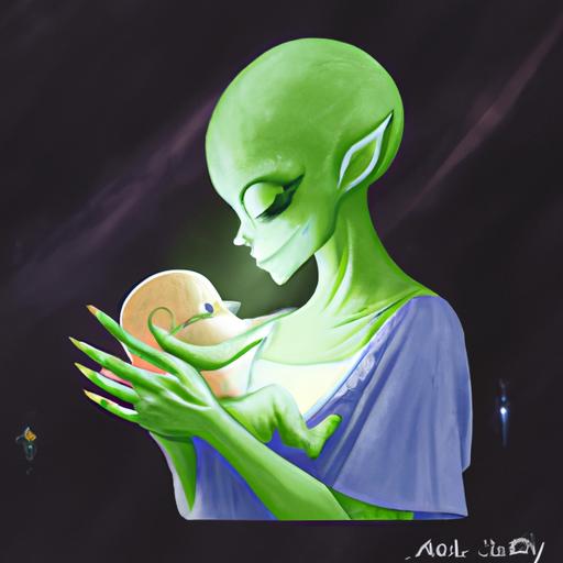 Joe Smith's wife tenderly holding the baby alien